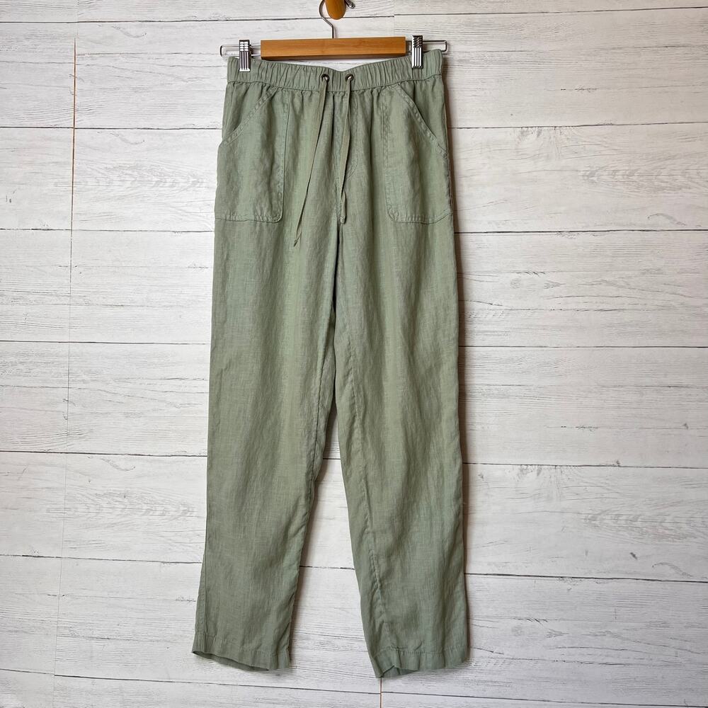 Rachel Roy Pants Womens Size Small Sage Green 100% Linen Drawstring Pockets